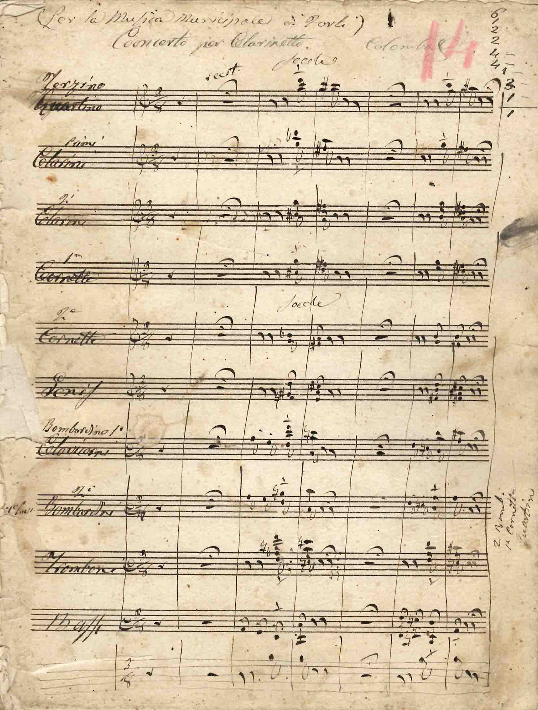 Concerto per clarinetto. Per la Musica Municipale di Forlì. Colombati